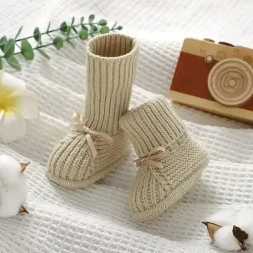mimixiong Baby Booties Newborn Infant Sock Shoes Hand Knitting Crochet Boy and Girl Cozy Shoes - 4