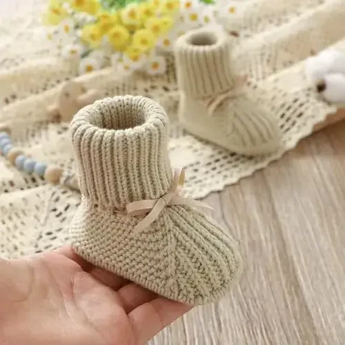 mimixiong Baby Booties Newborn Infant Sock Shoes Hand Knitting Crochet Boy and Girl Cozy Shoes - 5