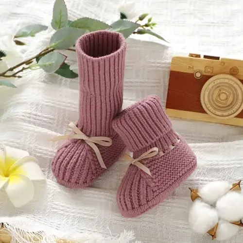 mimixiong Baby Booties Newborn Infant Sock Shoes Hand Knitting Crochet Boy and Girl Cozy Shoes - 4