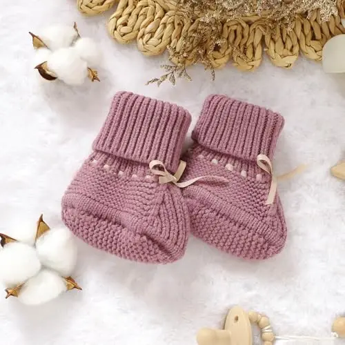 mimixiong Baby Booties Newborn Infant Sock Shoes Hand Knitting Crochet Boy and Girl Cozy Shoes - 5