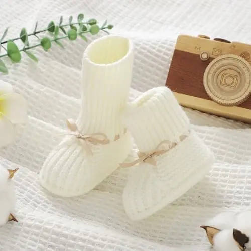 mimixiong Baby Booties Newborn Infant Sock Shoes Hand Knitting Crochet Boy and Girl Cozy Shoes - 3