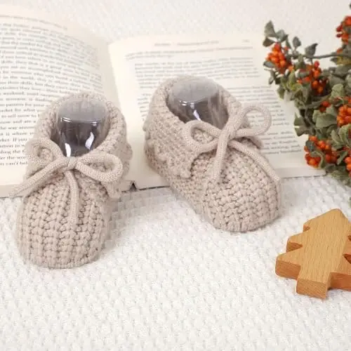 mimixiong Baby Booties Newborn Infant Sock Shoes Hand Knitting Crochet Boy and Girl Cozy Shoes - 4