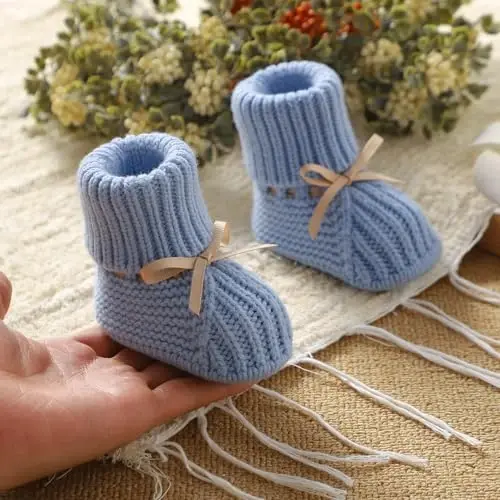 mimixiong Baby Booties Newborn Infant Sock Shoes Hand Knitting Crochet Boy and Girl Cozy Shoes - 3