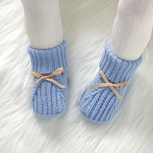 mimixiong Baby Booties Newborn Infant Sock Shoes Hand Knitting Crochet Boy and Girl Cozy Shoes - 4