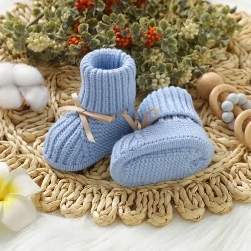 mimixiong Baby Booties Newborn Infant Sock Shoes Hand Knitting Crochet Boy and Girl Cozy Shoes - 5