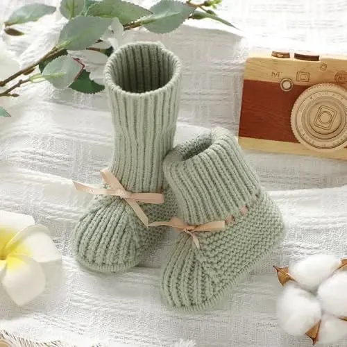 mimixiong Baby Booties Newborn Infant Sock Shoes Hand Knitting Crochet Boy and Girl Cozy Shoes - 4