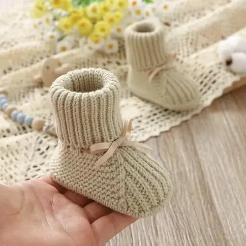 mimixiong Baby Booties Newborn Infant Sock Shoes Hand Knitting Crochet Boy and Girl Cozy Shoes - 5