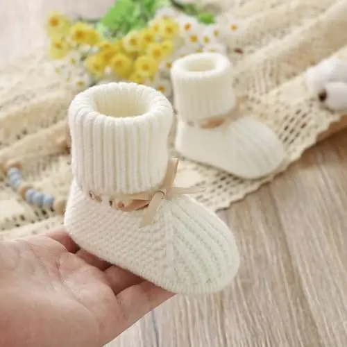 mimixiong Baby Booties Newborn Infant Sock Shoes Hand Knitting Crochet Boy and Girl Cozy Shoes - 1