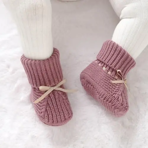 mimixiong Baby Booties Newborn Infant Sock Shoes Hand Knitting Crochet Boy and Girl Cozy Shoes - MIMIXIONG (1)