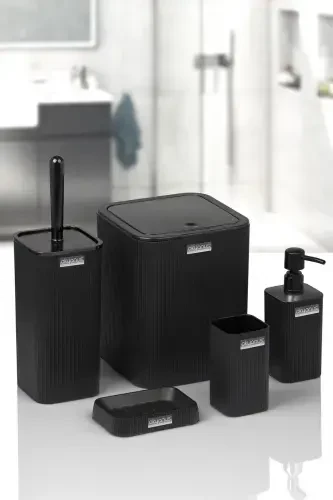 Mina Black Striped Square Bathroom Set-Black Square Mina - 1