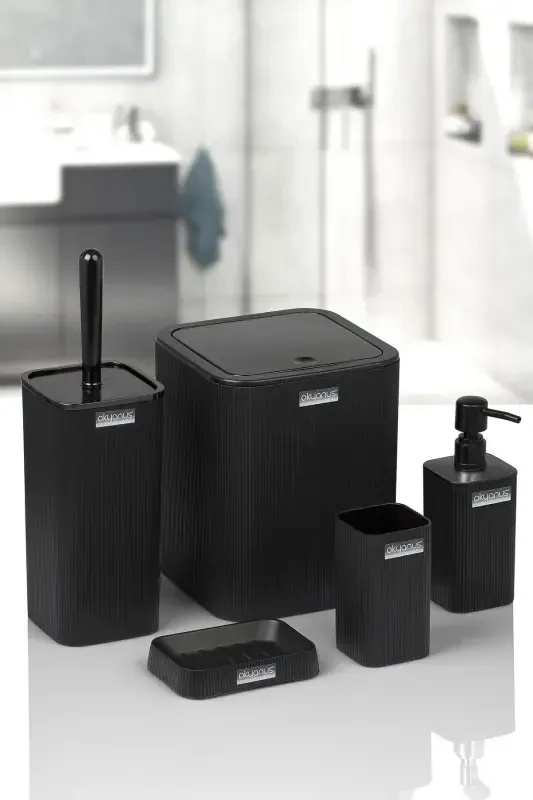 Mina Black Striped Square Bathroom Set-Black Square Mina - 1