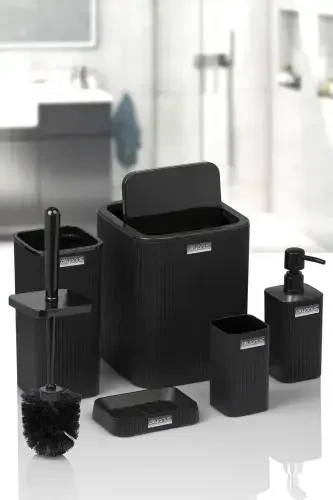 Mina Black Striped Square Bathroom Set-Black Square Mina - OKYANUS HOME (1)