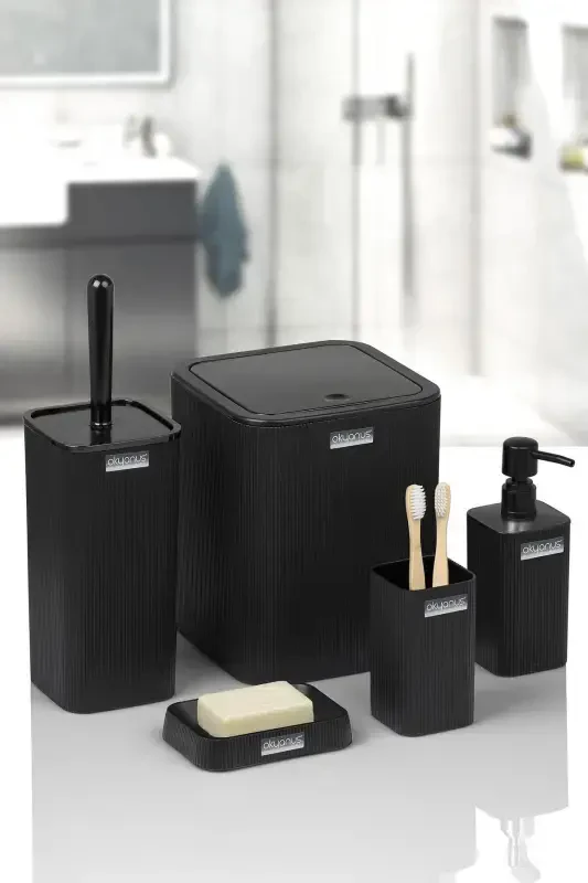 Mina Black Striped Square Bathroom Set-Black Square Mina - 3