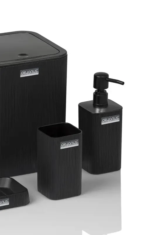 Mina Black Striped Square Bathroom Set-Black Square Mina - 4