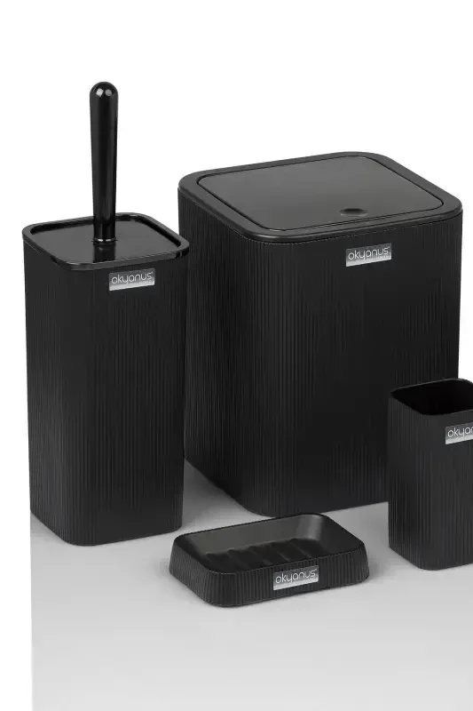 Mina Black Striped Square Bathroom Set-Black Square Mina - 5