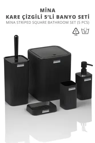 Mina Black Striped Square Bathroom Set-Black Square Mina - 6