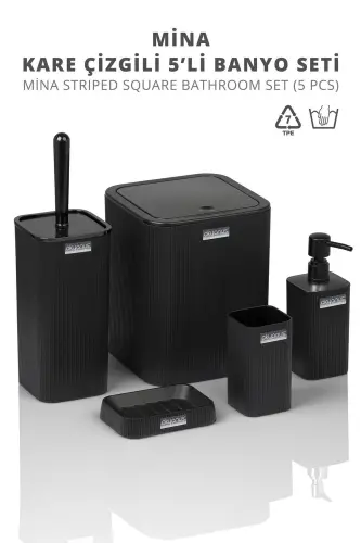 Mina Black Striped Square Bathroom Set-Black Square Mina - 4