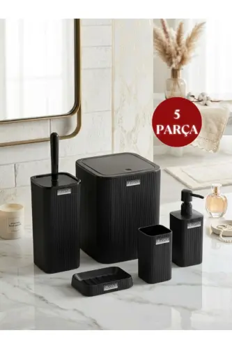 Mina Black Striped Square Bathroom Set-Black Square Mina - 5