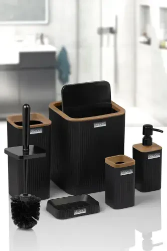 Mina Due Black Striped Square 5-Piece Bathroom Set - OKYANUS HOME (1)
