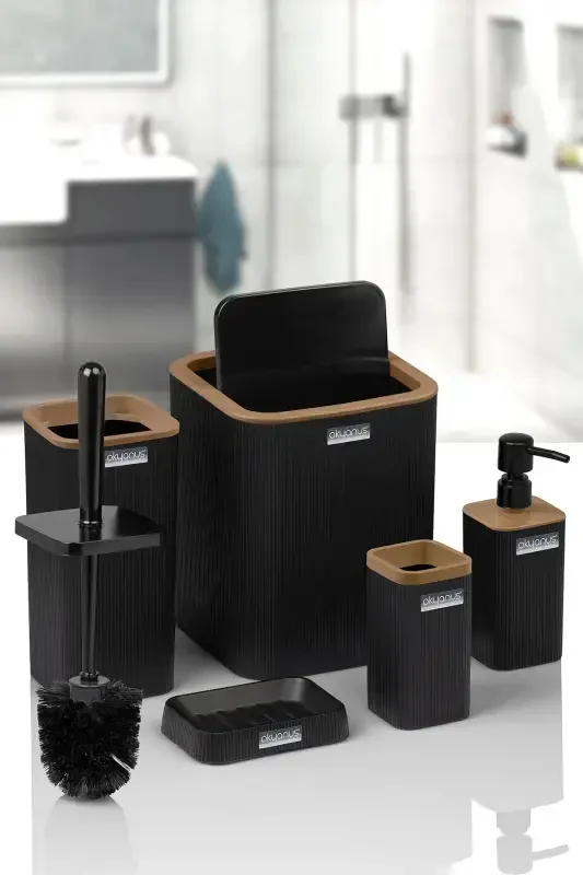 Mina Due Black Striped Square 5-Piece Bathroom Set - 2