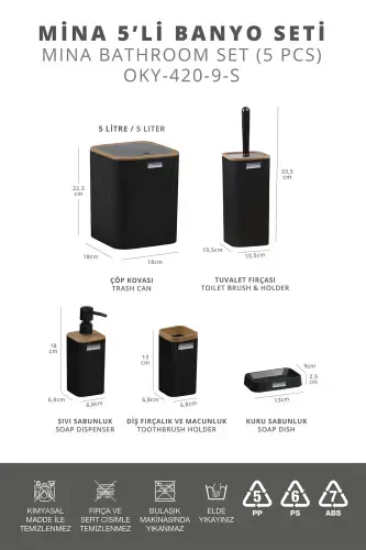 Mina Due Black Striped Square 5-Piece Bathroom Set - 4