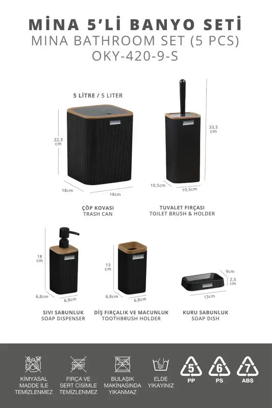 Mina Due Black Striped Square 5-Piece Bathroom Set - 4