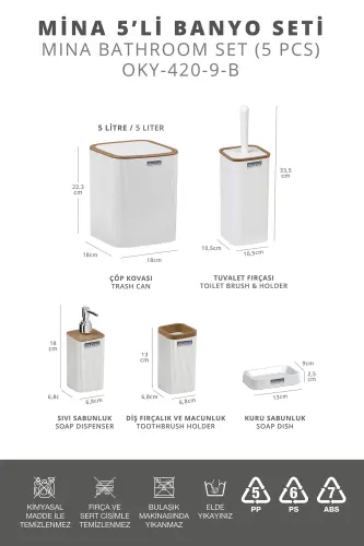 Mina Due White Striped Square 5 Piece Bathroom Set - 9