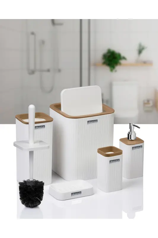 Mina Due White Striped Square 5 Piece Bathroom Set - 3