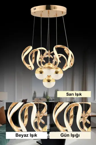 Mina Gold 3 Renk Ledli Modern Lüx Led Avize-mor - İSTANBUL AVIZE (1)
