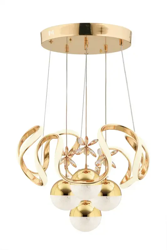 Mina Gold Remote Controlled LED Chandelier with 3 Color LEDs-Gold - 4