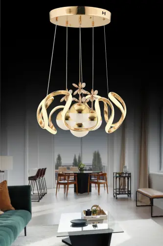 Mina Kumandalı Gold Ledli 3 Renk Modern Led Avize-Altın - İSTANBUL AVIZE (1)