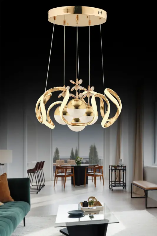 Mina Kumandalı Gold Ledli 3 Renk Modern Led Avize-Altın - 2