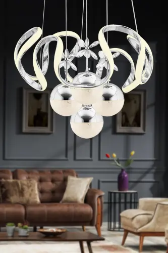 Mina Power Led Gümüş Ledli Modern Avize-Çok Renkli 