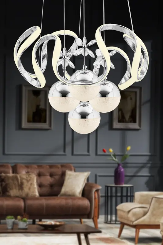 Mina Power Led Gümüş Ledli Modern Avize-Çok Renkli - İSTANBUL AVIZE