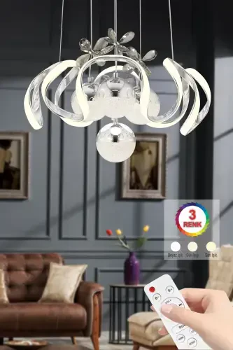 Mina Silver Remote Controlled 3 1 Led Three Color Led Chandelier-Silver2 - 5