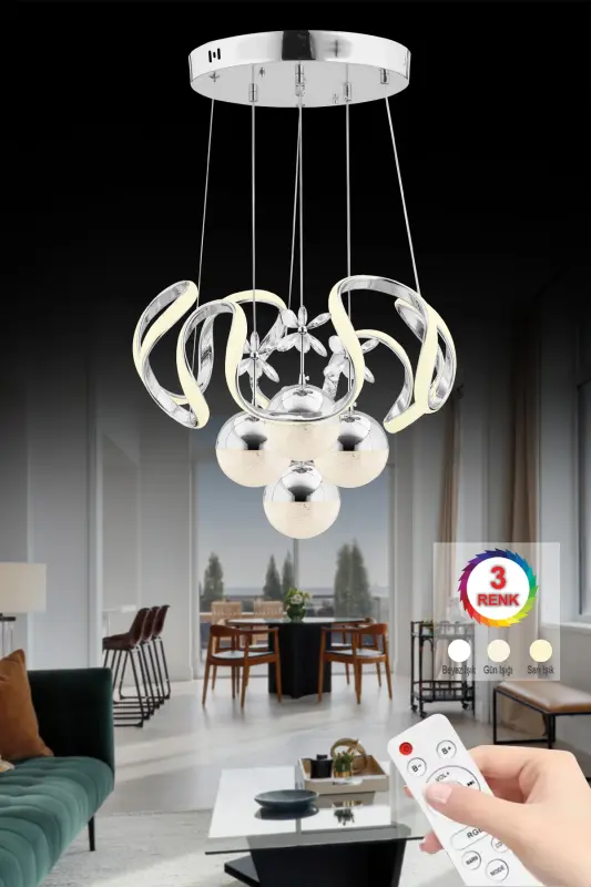 Mina Silver Remote Controlled 3 1 Led Three Color Led Chandelier-Silver2 - 2