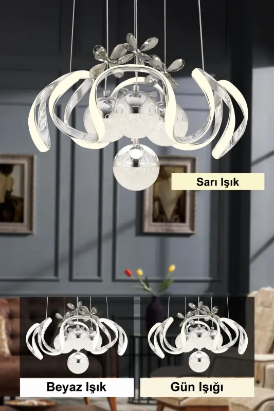 Mina Silver Remote Controlled 3 1 Led Three Color Led Chandelier-Silver2 - 3