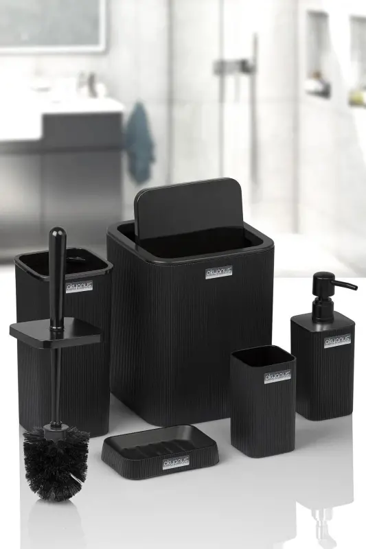 Mina Siyah Çizgili Kare Banyo Seti - Siyah Kare Mina - 2