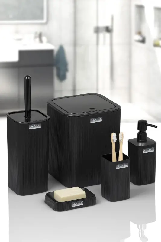 Mina Siyah Çizgili Kare Banyo Seti - Siyah Kare Mina - 3