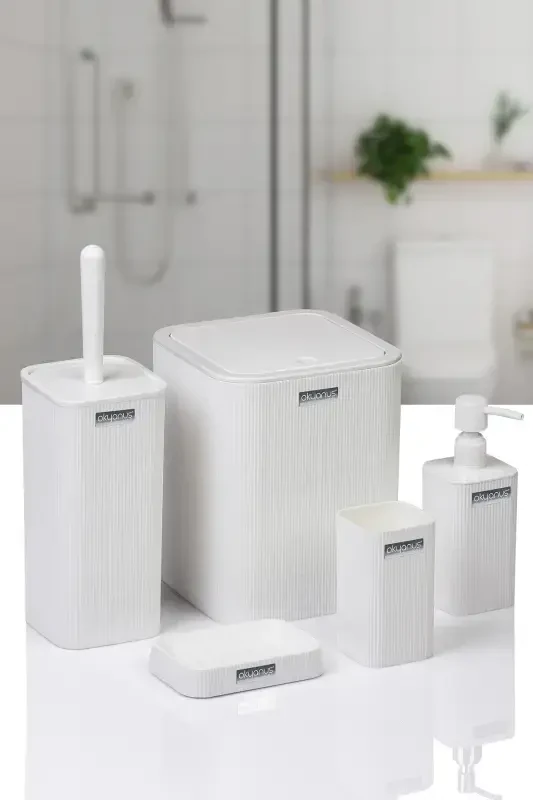 Mina White Striped Square Bathroom Set - 1