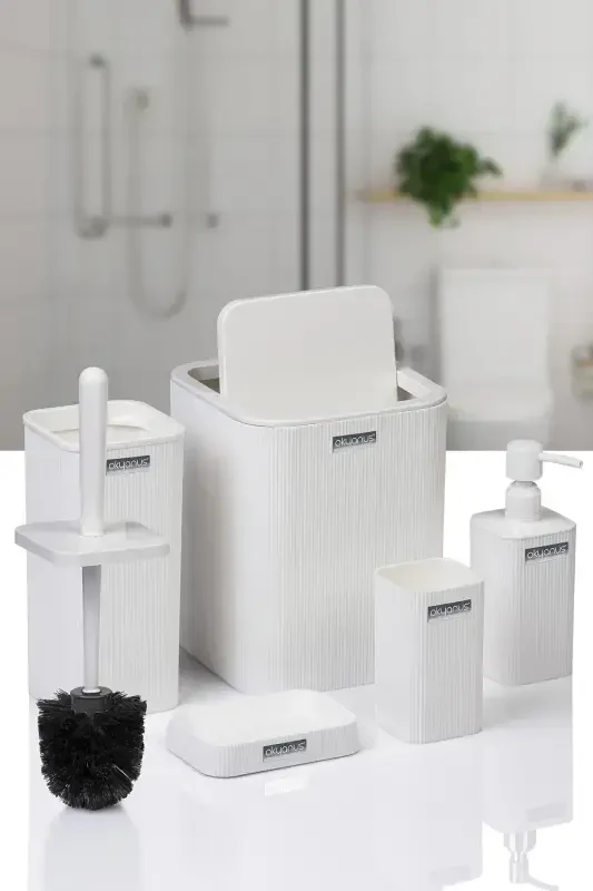 Mina White Striped Square Bathroom Set - 2