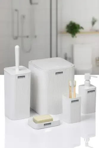 Mina White Striped Square Bathroom Set - 3