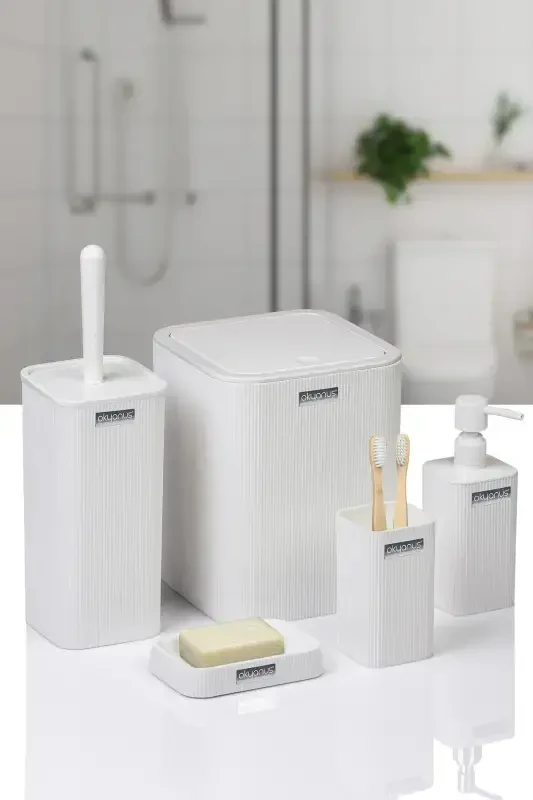 Mina White Striped Square Bathroom Set - 3