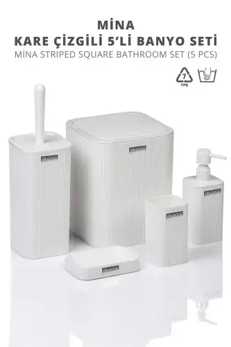 Mina White Striped Square Bathroom Set - 4