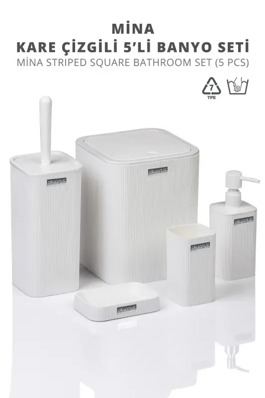 Mina White Striped Square Bathroom Set - 4