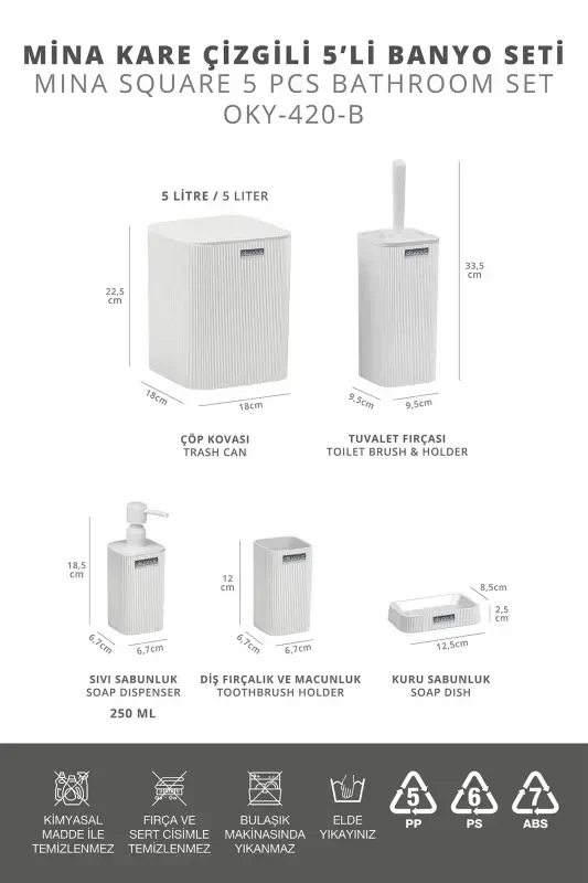 Mina White Striped Square Bathroom Set - 5