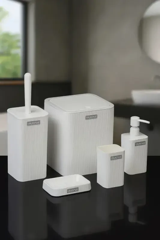 Mina White Striped Square Bathroom Set - 6