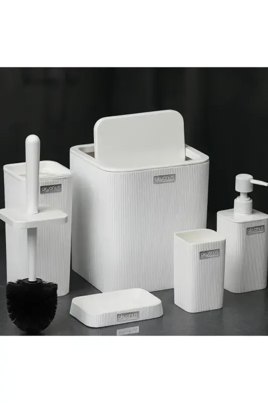 Mina White Striped Square Bathroom Set - 7