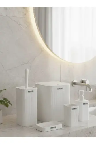 Mina White Striped Square Bathroom Set - 9