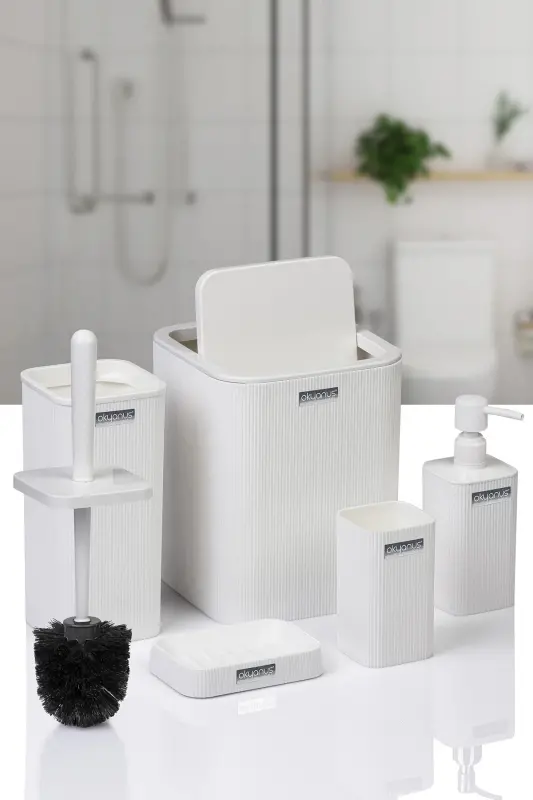 Mina White Striped Square Bathroom Set - 11